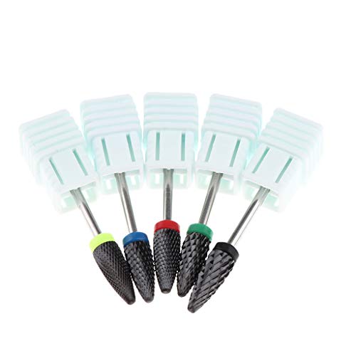 CUTICATE Set of 5Pcs Black Flame Nail File Bit Kit Barrel Head for Beauty Salon & Home Use for Electric Nail Drill Machine