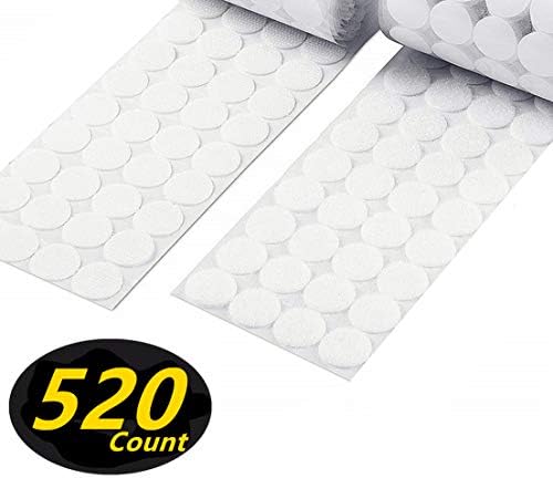 520Count- 260 Pair Set 7/8"Inch (21mm) Diameter Sticky Back Coins Hook & Loop Self Adhesive Dots Tapes-White