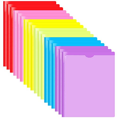 JISUSU Heavy Duty Plastic Folder with Clear Front Pocket and 3 Prongs 18 Pack, Assorted Colors