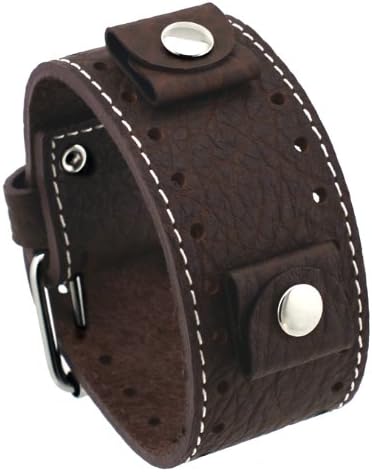 Rev #RIV-M Riverside Buffalo Italian Design 22mm Lug Width Moro Dark Brown Wide Leather Cuff Band