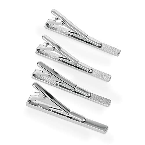 UHIBROS Mens Tie Clip Tie Bar Set for Regular Ties Silver Tone Luxury Gift Box Wedding Business Clip