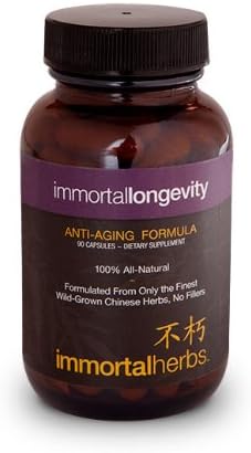 Immortal Longevity an All Natural Herbal Anti Aging Formula a Powerful Blend of Traditional Chinese Anti Aging Herbs 90 Capsules Absolutely No Fillers