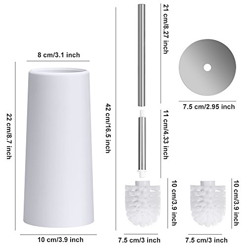 E-Gtong Toilet Brush and Holder, Modern Design Longer Brush with Sturdy Holder, Stainless Steel Handle and Lid, Two Replaced Brushes for Bathroom Toilet