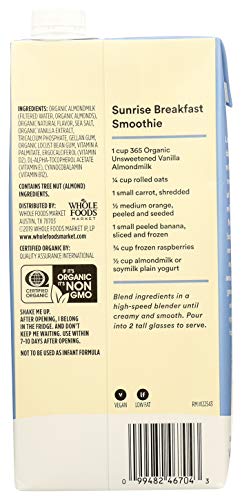 365 BY WHOLE FOODS MARKET, ORGANIC UNSWEETENED VANILLA ALMOND MILK, 32 FL OZ