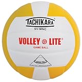 Tachikara SV-MNC Volley-Lite volleyball with Sensi-Tech cover, regulation size but lighter (gold/white)