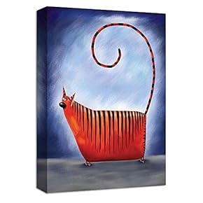 Canvas Wall Art Cute Red Cat in Dark Night Painting Artwork for Home Prints Framed for Kids - 12x18 inches