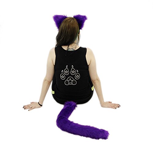 Pawstar Furry Kitty Cat Mew Ear Headband and Tail Combo Costume Cosplay Set