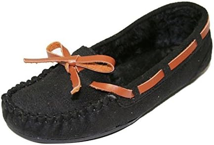Kid's Girls Mocassin Slipper Warm Soft Faux Suede Faux Fur Lined Casual Shoes (S-KM-01) Black 12