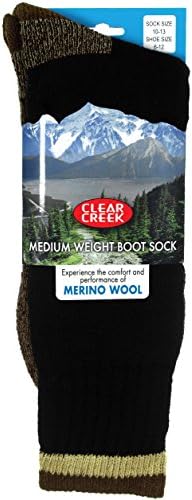 Clear Creek Men's Merino Wool Medium Weight Thick Over-Calf Boot Socks 4 Colors (Black-Tan)