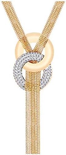Gold Fashion Women's Gold Silver Plated Circle Crystal Pendant Long Tassle Necklace