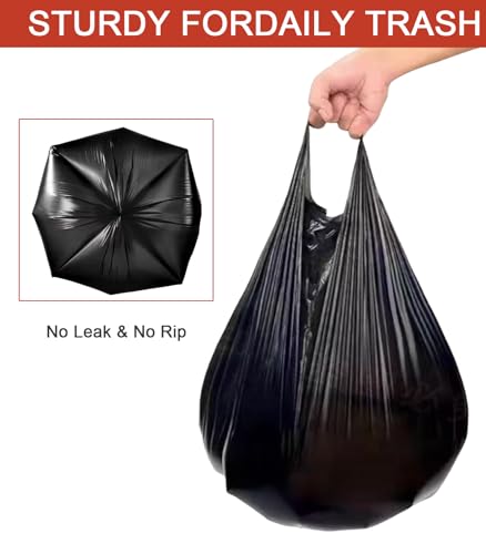 RULDGEE Strong Tie Handle Bin liners 30l Bin Bags 50 Counts Swing Trash Bag Black Waste Bags for Kitchen