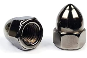 RAW PRODUCTS CORP Onyx Black Chrome Acorn High Crown Cap Nuts - USA Made Qty 10 (5/16"-24)