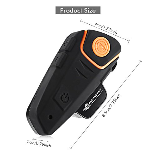 AUTOLOVER Motorbike Bluetooth Headset, BT-S2 1000M Motorcycle Helmet Intercom Interphone and Audio for MP3 Player/GPS/Walkie-Talkie, Hands Free & FM Radio (Single)