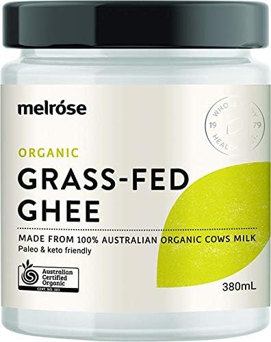 Organic Grass-fed Ghee 100% Australian Organic Cow's Milk - High in Fat Soluble Vitamins, beta-Carotene, antioxidants- Good Fats 380 ml Made in Australia