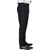 Sir Gregory Men’s Adjustable Waist Formal Fitted Trousers with Satin Stripe Size 30-32 Waist x 28 Length Black