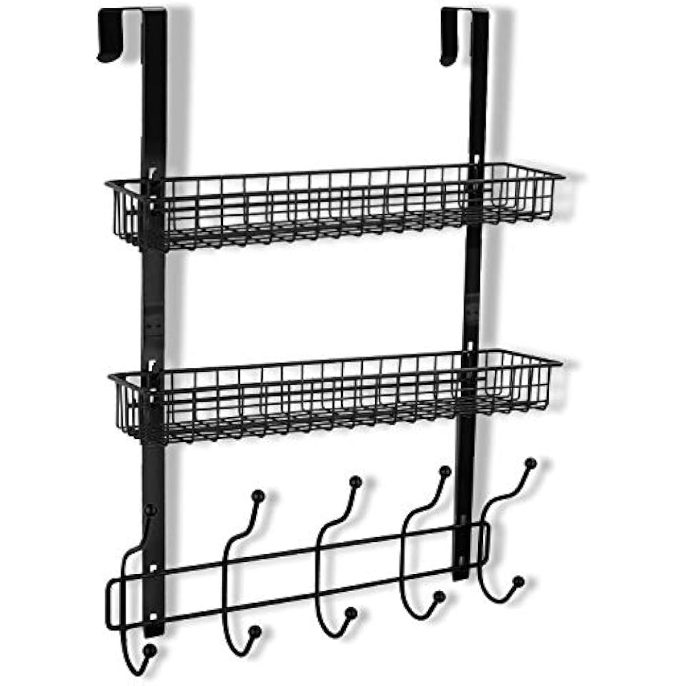 Coat Rack, Over The Door Hanger With Mesh Basket, Detachable Storage