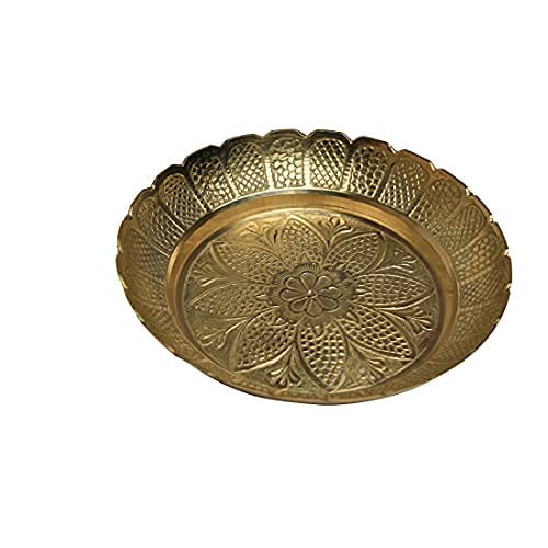 Aditri Creation Nakshi Plate Decorative Brass Indian Prasad Plate Katori for Pooja Utensils Item Articles Pooja Thali Kit for Decorations Return New Year Gifts Gift(Size 6" Diameter) Patra