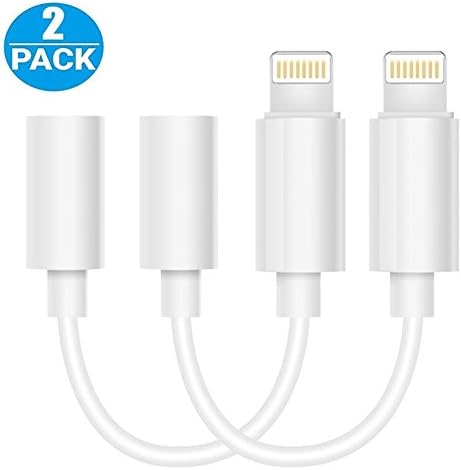 (2 Pack) Lighting to 3.5mm Headphone Jack aux Cable Adapter Compatible with iPhone 7/7 Plus (iOS 10.2,10.3)-White