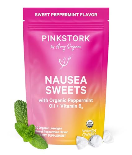 Pink Stork Organic Peppermint Sweets, Peppermint, 30 Candies | Morning Sickness Support, Motion Sickness Support, Added Vitamin B6, 1st Trimester Pregnancy Must Haves, Wrapped