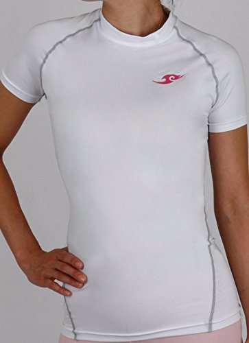 New 096 Womens Skin Tight Compression Baselayer T Shirt Short Sleeve White (L)