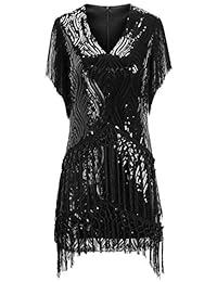 BABEYOND 1920 Flapper Vestido largo con flecos Gatsby Vestido Roaring 20s Lentejuelas Vestido con Cuentas Vintage Arte Deco Vestido