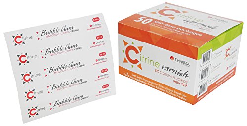 Citrine 56-00204 5% Sodium Fluoride Varnish, Bubble Gum Flavor, Clear (Pack of 50)