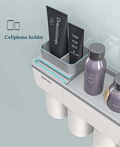 IKEAR Magnetic Toothbrush Holder & Automatic Toothpaste Dispenser Squeezer, Wall Mounted Space Saving Toothbrush Organizer with Dustproof Cover Cosmetic Organizer and Drawer,4 Toothbrush Slots, 2 Cups