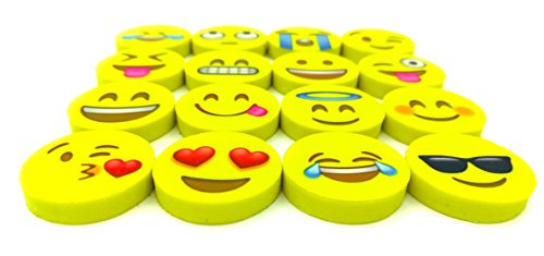 O'Hill Pack of 60 Pack Emoji Pencil Erasers 16 Emoticons Novelty Erasers for Easter Egg Fillers Party Favors School Classroom Prizes Rewards