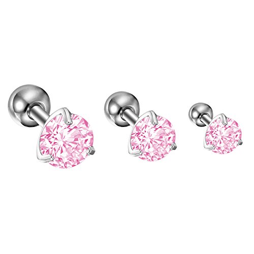 BodyJ4You 16 Gauge Tragus Earring Stud with Pink Crystal Cartilage Earring Set of 3