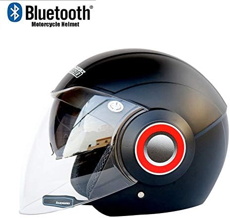 TKTTBD Open Face Motorcycle Helmets with Bluetooth Headset,Jet Helmet with Double Visor D.O.T Certification Safety Standard/Automatic Answer/Front Anti-Fog Double Mirror with FM