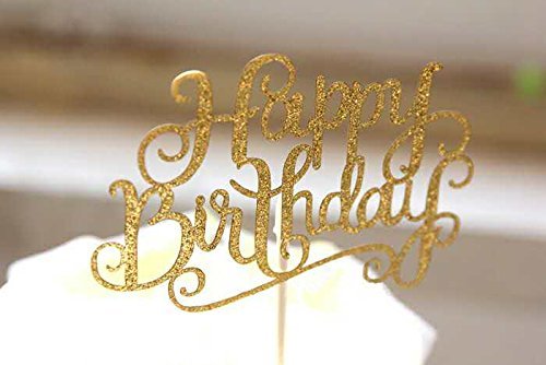 Pack of 10 Happy Birthday Cake Topper Glitter Letters Shining Flags Banner Decorations Tool Party Supplies Ideas, Gold
