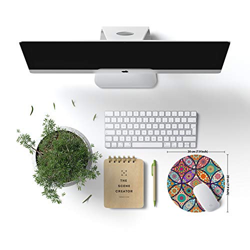 BOSOBO Mouse Pad, Round Mandala Mouse Mat, Cute Mouse Pad with Design, Non-Slip Rubber Base Mousepad with Stitched Edge, Waterproof Office Mouse Pad, Small Size 7.9 x 7.9 x 0.1 Inch, Mandala Colour