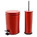 Bathroom Pedal Bin and Toilet Brush Set - 3 Litre Bin - Red Finish