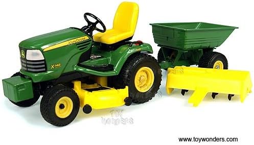 15989 Tomy Ertl John Deere - X748 Lawn Tractor w/ Attachments (1:16, Green) 15989 Diecast Car Model Auto Vehicle Automobile Metal Iron Toy