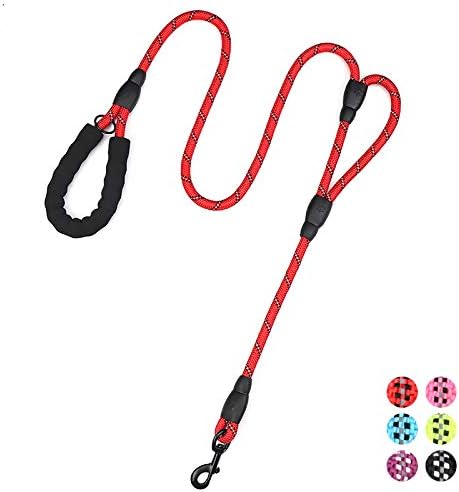 Strong Rope Dog lead 6ft Long with Two Padded Handles,Heavy Duty,Reflective Double Handle Training Dog Lead for Large Dogs or Medium Dogs,Dual Handles Leash(Red)