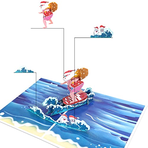 Pop-up Christmas Card 3D Greeting Card Xmas/New Year Handmade Gift With Envelope Christmas Surfer Old Man