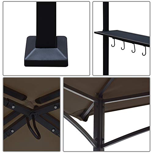 Keymaya 8x5 Grill Gazebo Shelter for Patio and Outdoor Backyard BBQ's, Double Tier Soft Top Canopy and Steel Frame with Bar Counters, Bonus LED Light X2 (Brown)
