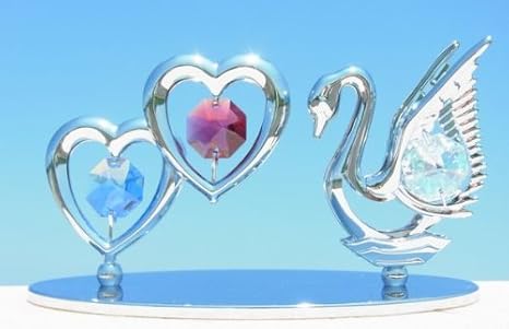 Amazon 誕生日プレゼント 女性 スワロフスキー クリスタル 白鳥と二つのハートの置物2 置物 オブジェ オンライン通販