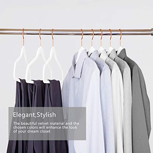 image for SUPJOO Premium Velvet Hangers Rose Gold Swivel Hooks - Felt Hangers-He