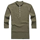 Toimothcn Men's Baggy Cotton Linen 3/4 Sleeve