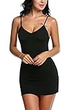 Avidlove Women Modal V Neck Nightwear Sleeveless Straight Dress Mini Full Slips Black L