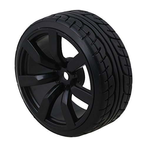BQLZR Black Plastic Tires & 7-spoke Wheel Rims For RC1:10 Nitro Car Flat Racing Car Pack Of 4