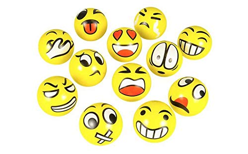 Mini Toy Balls for Kids Party Favor Toy, Soccer Ball, Basketball, Football, Baseball Emoji Squeeze ball (12 Pack) Squeeze Foam for Stress, Anxiety Relief, Relaxation. (Emoji Squeeze Ball)