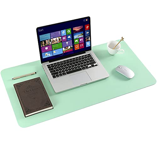 ARNTY Desk Mat, Leather Desk Mat Large, Non-Slip Desk Pad Multifunctional Dual-Sided Ultra Soft Waterproof PU Leather Desk Blotter Writing Pad for Office and Home(Green&Blue,80 * 40cm)