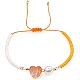 SHINUS BOHO Heart Pearl Beaded Adjustable Bracelets for Women Men,Handmade Boho Red Beads String Bracelet Statement Romantic Jewelry Gift Friendship