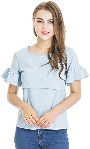 Modern Mummy Women's Maternity Nursing Tank Top Short Sleeves Comfy Breastfeeding Clothes Blue Medium