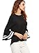 MakeMeChic Women's Elegant Bell Sleeve Striped High Low Blouse Shirt Top Black L