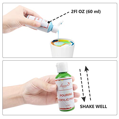 Acrylic Pouring Paint, 2oz Bottles, Set of 32 Assorted Colors, High Flow Acrylic Paint, No Mixing Needed, Paint for Pouring on Canvas, Glass, Paper, Wood, Tile, and Stones