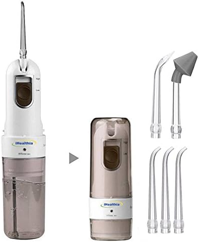 iHealthia Power Dental Water Flosser, Collapsible Oral Irrigator, Cordless, Portable, Handheld Waterpick Jet Flosser, with 5 Replacement Nozzles