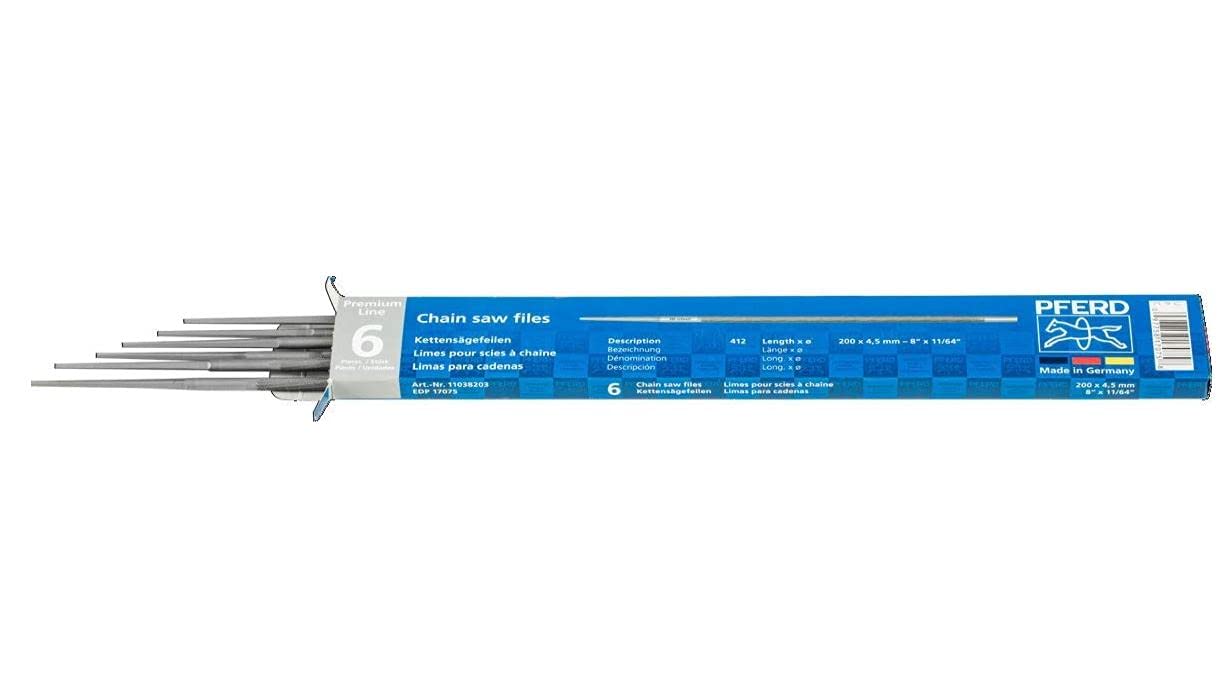 PFERD Tools 11039203 Chainsaw Files, Round, 200 mm x 4.8 mm, Spiral Cut, Premium Line, for Manual Sharpening of Saw Chains